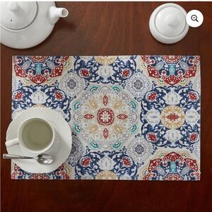 💕**NEW** MAINSTAYS Elegant Painted Tiles (6) Placemats and Table Runner💕